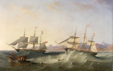 Un clipper et un East Indiaman quittant le port